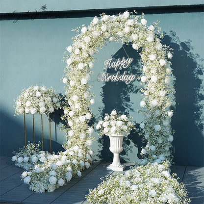 White Rose Babysbreath Gypsophila Wedding Arch Floral Arrangement Runner Event Table Centerpieces Ball Flower Wall Decor - Floever's Life