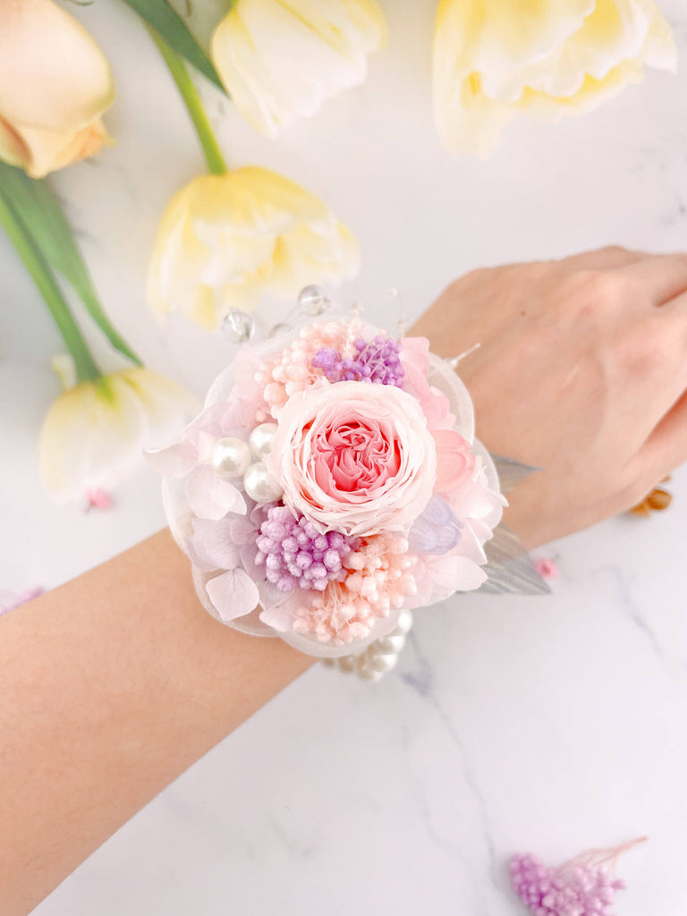 Everlasting Pink Rose Wrist Corsage - Floever