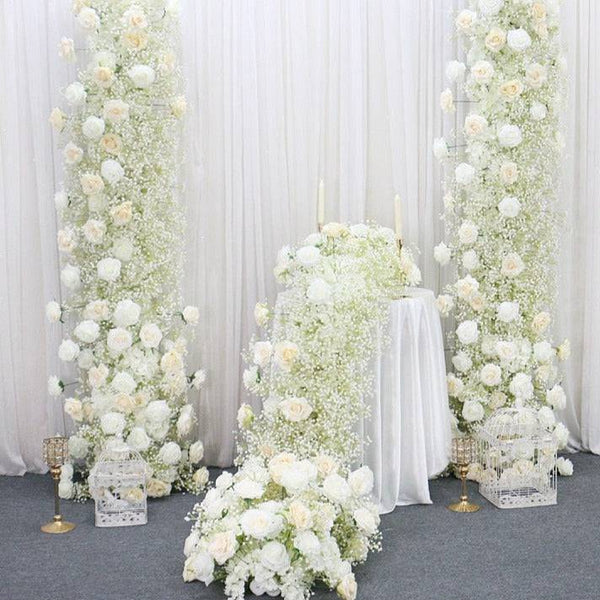 Pure Ivory Rose White Baby Breath Flower Arrangement - Floever