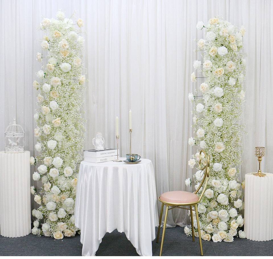 Pure Ivory Rose White Baby Breath Flower Arrangement - Floever