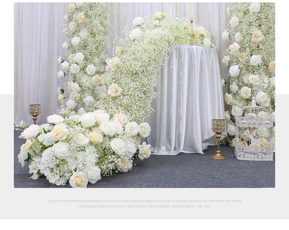 Pure Ivory Rose White Baby Breath Flower Arrangement - Floever