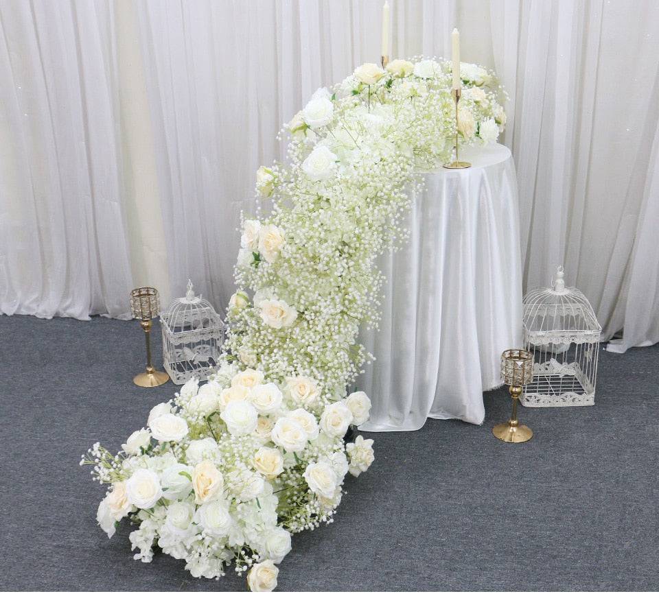 Pure Ivory Rose White Baby Breath Flower Arrangement - Floever