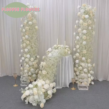 Pure Ivory Rose White Baby Breath Flower Arrangement