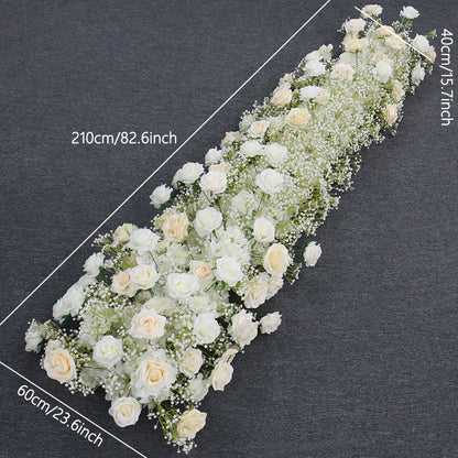 Ivory Rose White Gypsophila Baby Breath Flower Row Arrangement Wedding Backdrop Prop Table Flower Runner - Floever's Life