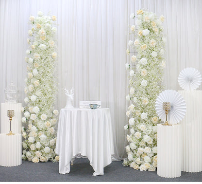 Ivory Rose White Gypsophila Baby Breath Flower Row Arrangement Wedding Backdrop Prop Table Flower Runner - Floever's Life