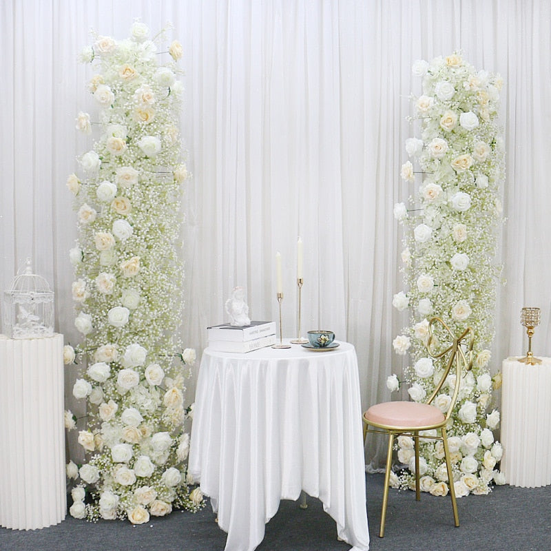 Pure Ivory Rose White Baby Breath Flower Arrangement