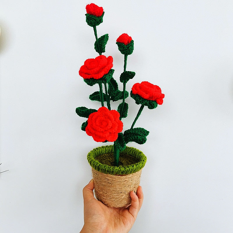 Hand-Knitted Flowers in Pot - Floever_Flowers