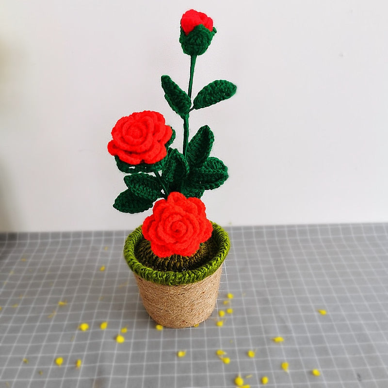 Hand-Knitted Flowers in Pot - Floever_Flowers